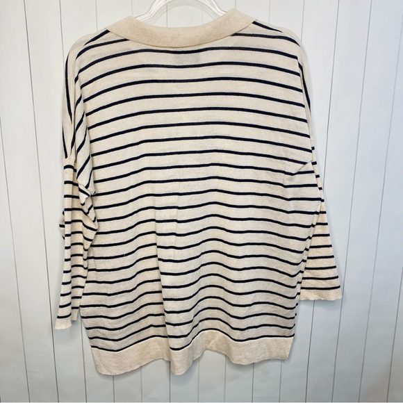 Tuckernuck Clayton Striped Oatmeal & Navy Linen Shirt M/L Coastal Preppy Chic - Picture 6 of 6